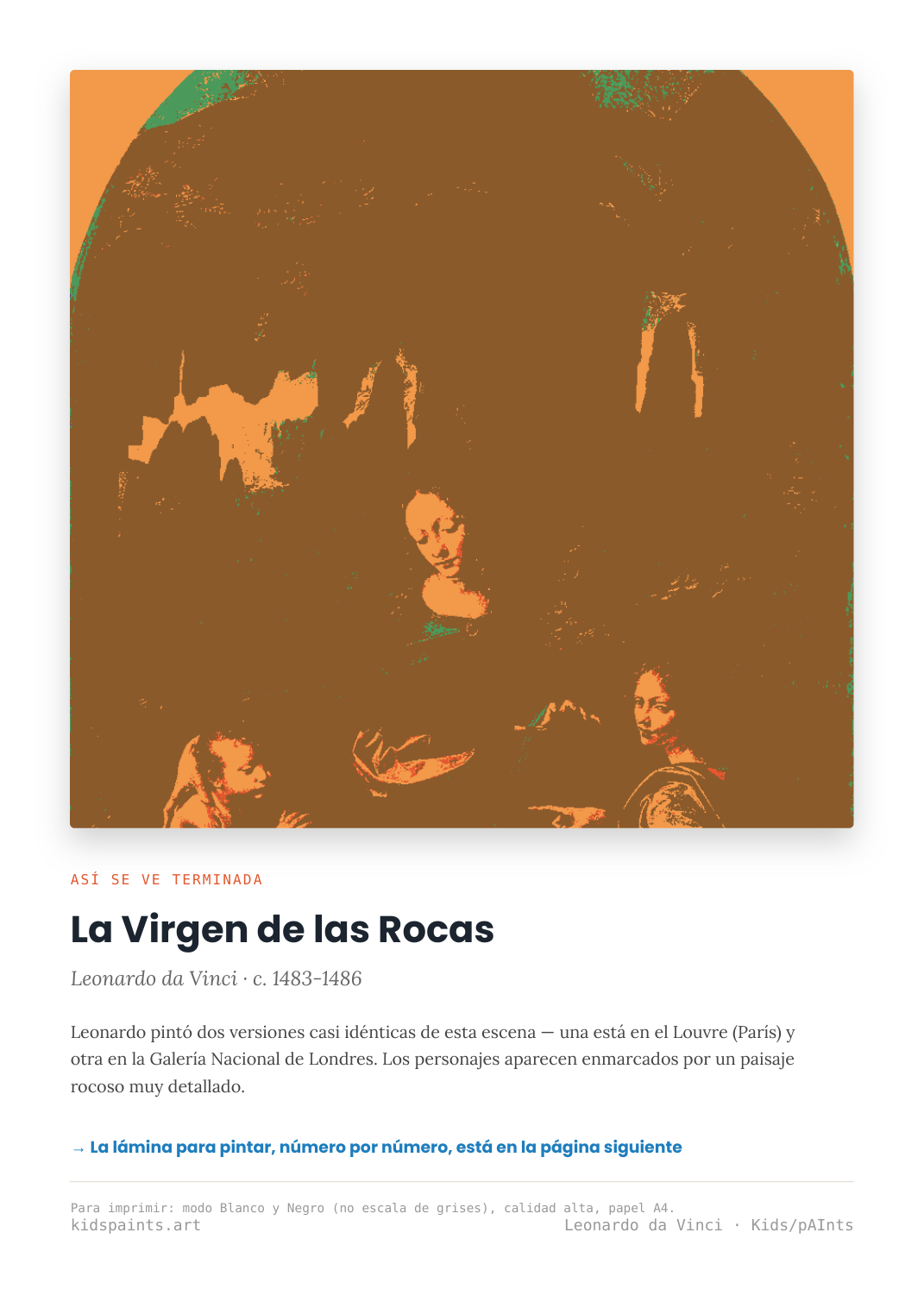 Lámina: Virgen de las Rocas — Leonardo da Vinci (3-6 años)