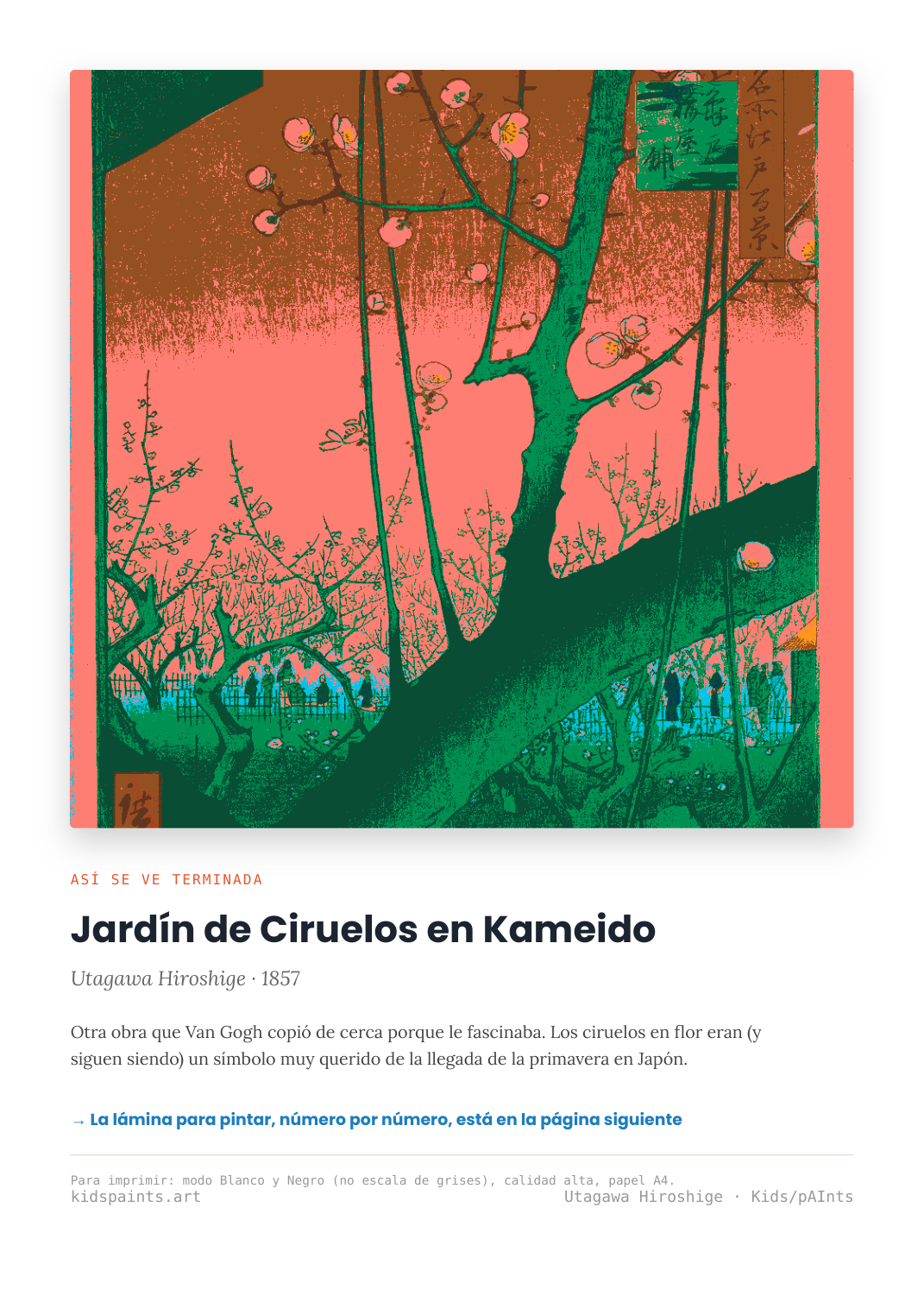 Lámina: Jardín de Ciruelos Kameido — Utagawa Hiroshige (11-14 años)
