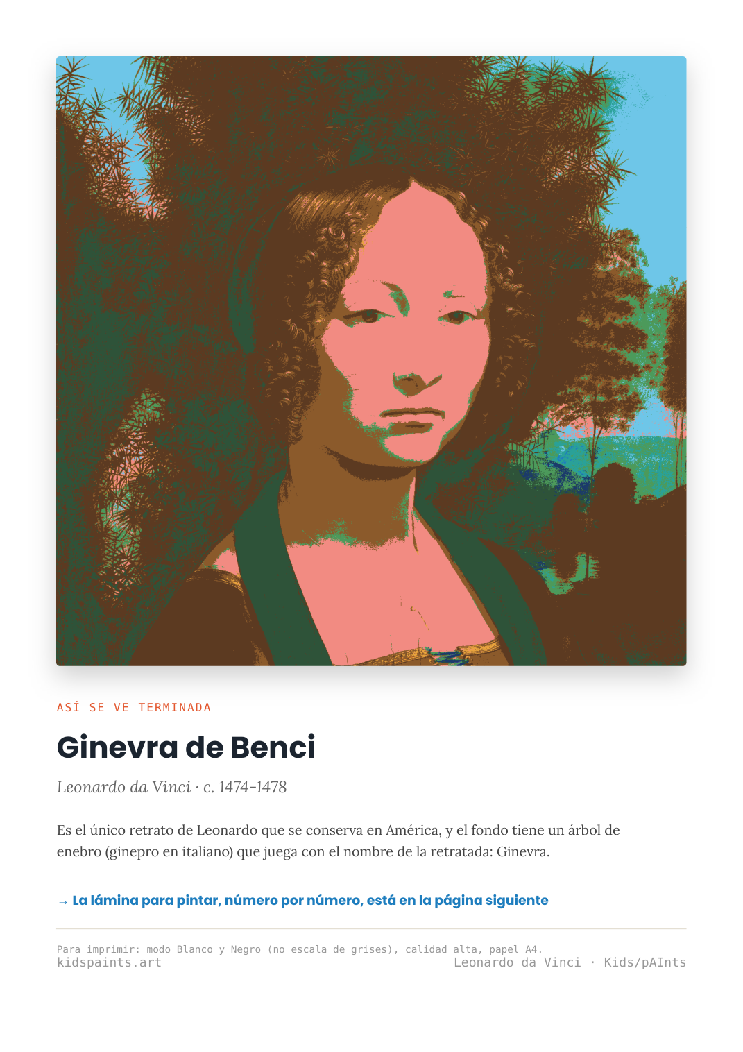 Lámina: Ginevra de Benci — Leonardo da Vinci (11-14 años)