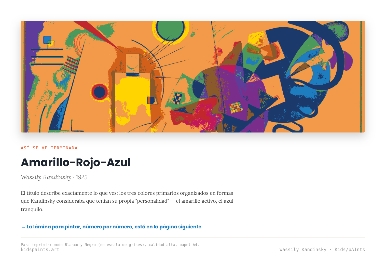 Lámina: Amarillo Rojo Azul — Wassily Kandinsky (7-10 años)